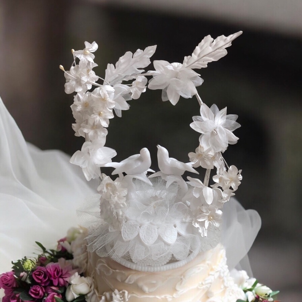 Vintage Wilton Wedding Cake Topper With Doves & Flowers